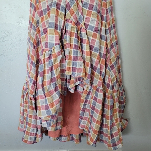 Free People Rainbow Dreams Sz 4 Halter Top Maxi Dress High Low Colorful Plaid - Picture 4 of 11